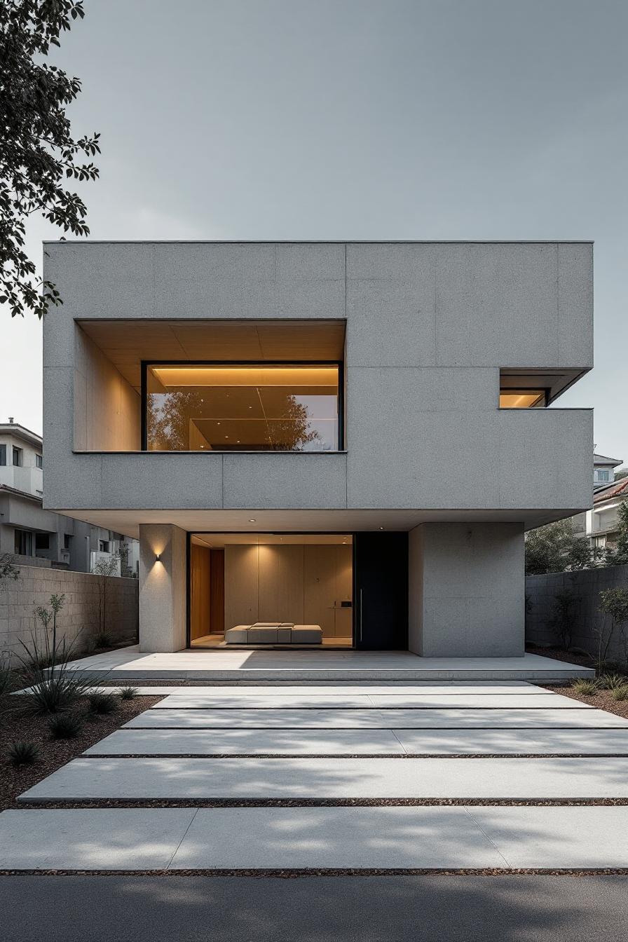 Modern concrete house with large windows and a sleek exterior