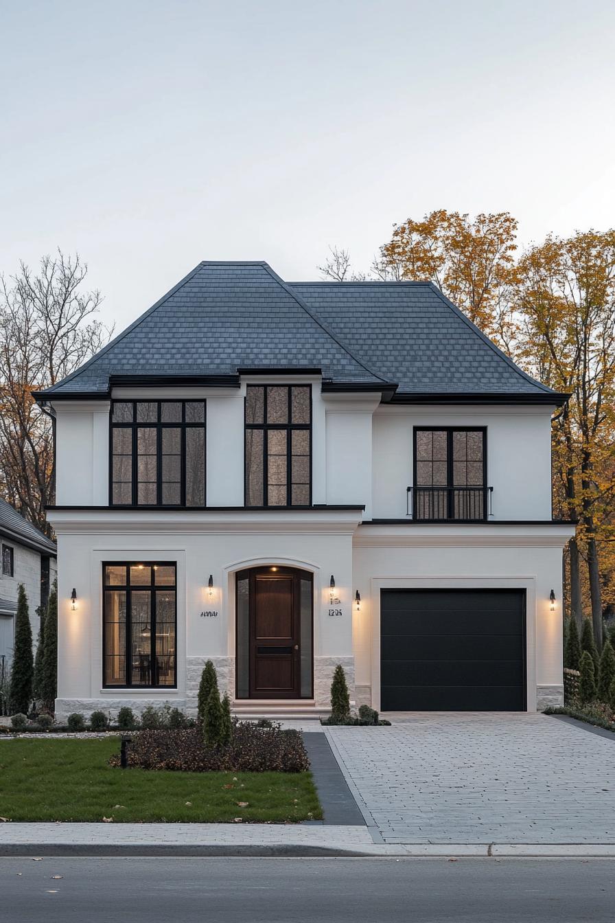 Modern suburban house with a dark roof and large windows