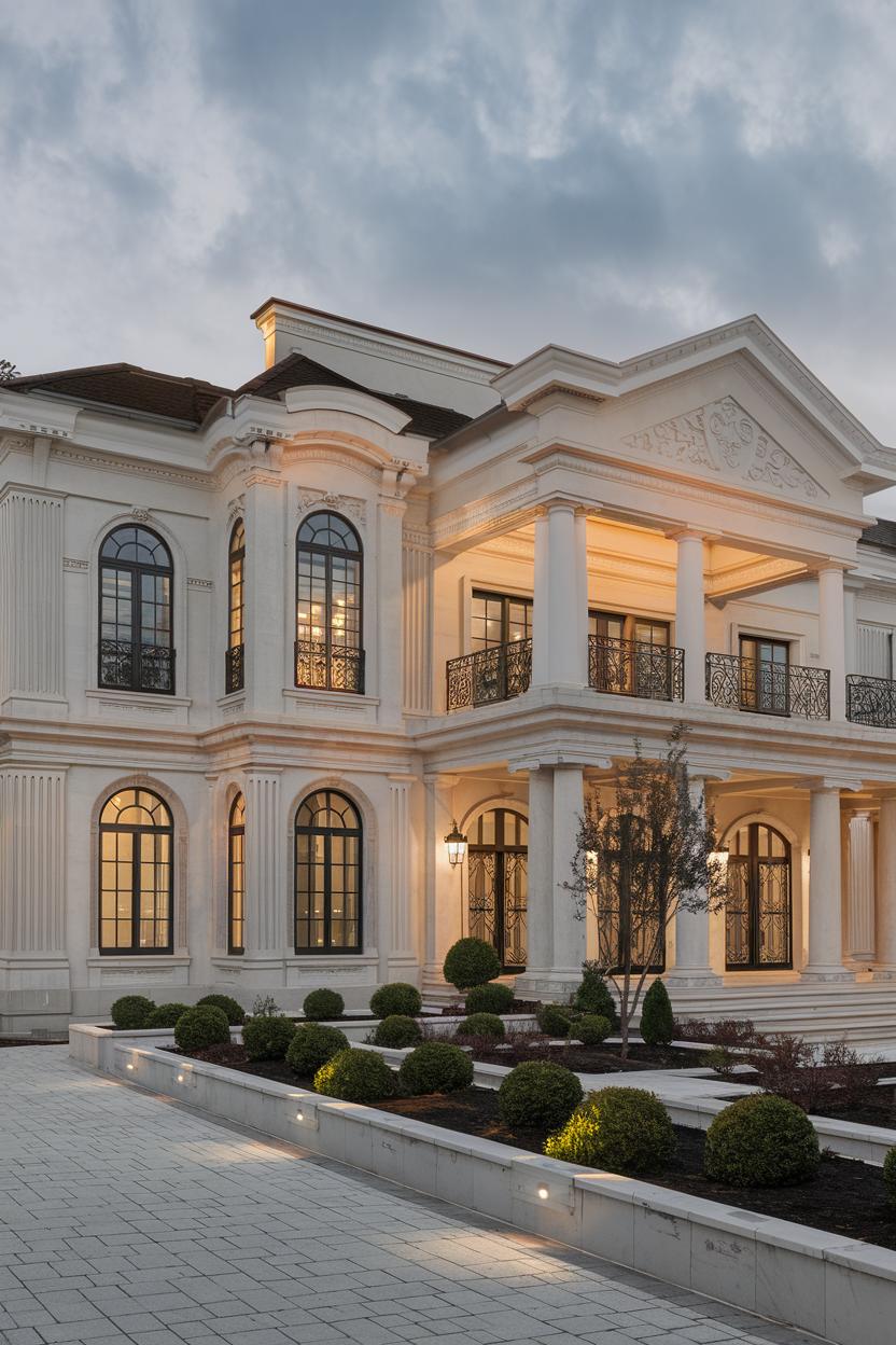 Elegant mansion with grand columns and ornate details