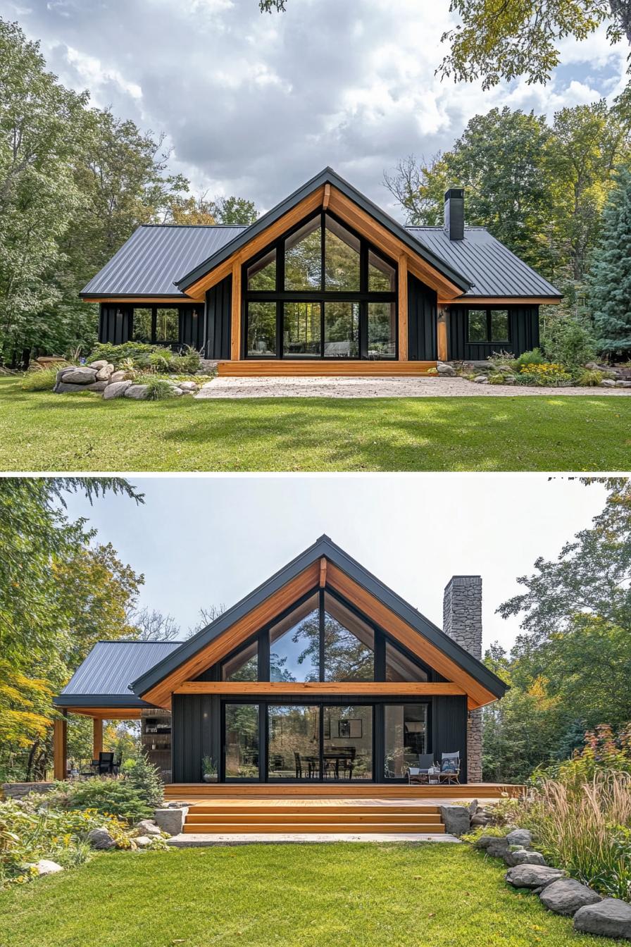 Modern cabin with large glass windows