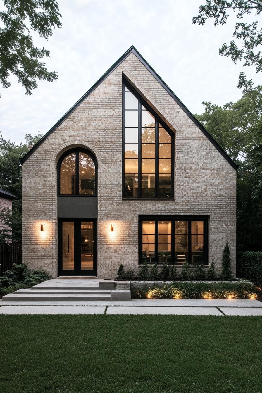 Modern brick house with sky-high gable roof