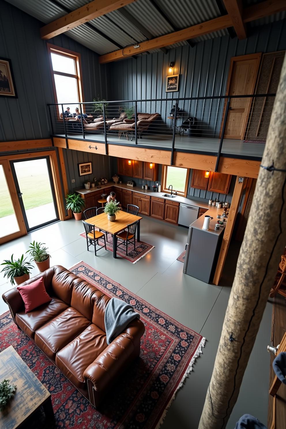 Chic loft interior with wooden accents and natural light