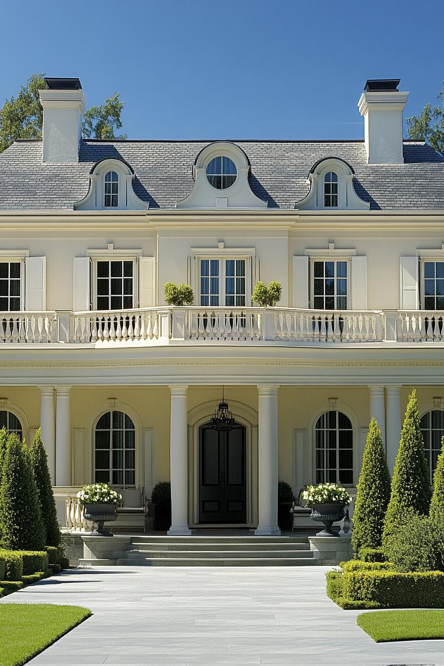 Elegant colonial-style house with pillars and dormer windows