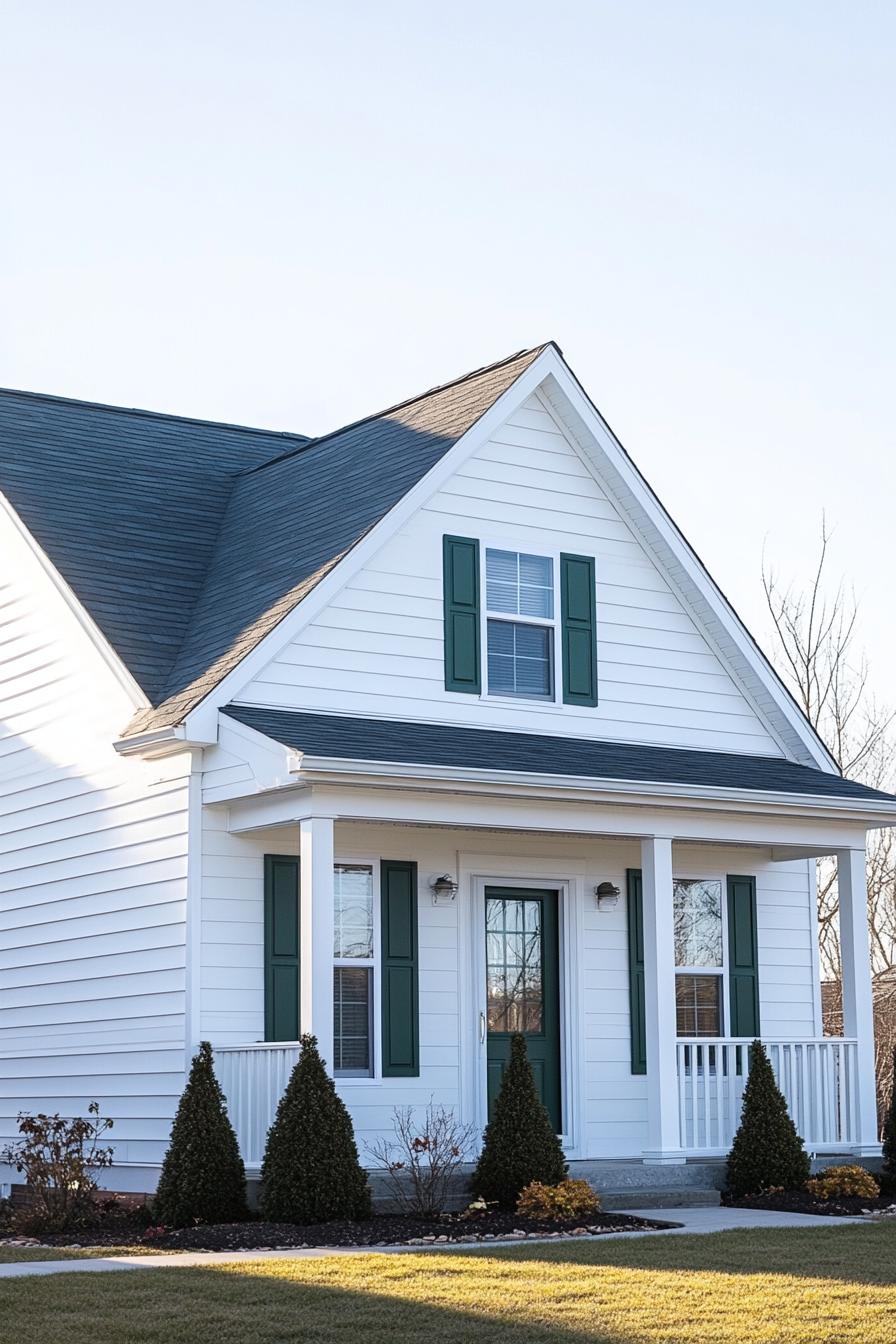 Cozy house with a green door and shutters