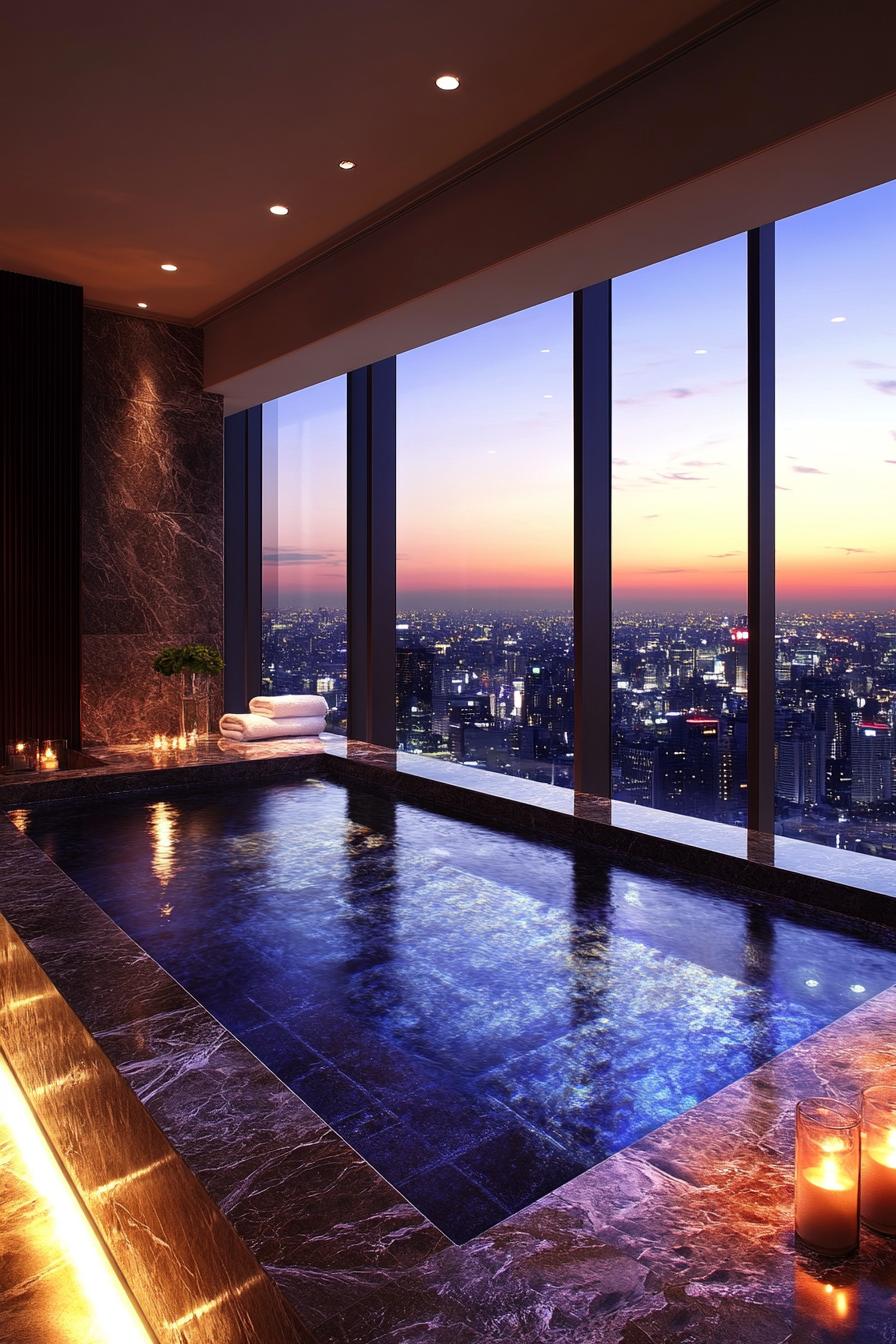 Luxurious high-rise pool with sunset view