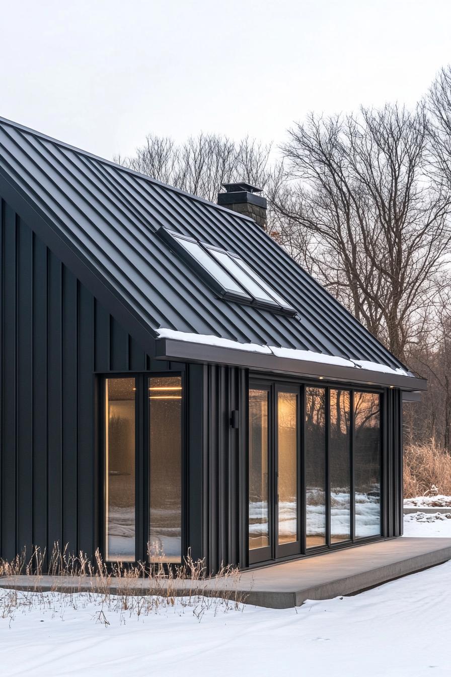 Modern metal building in a snowy landscape