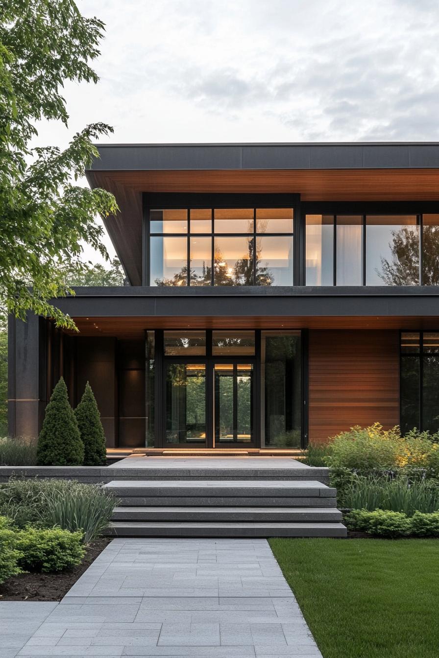 Modern house with wooden accents and large windows