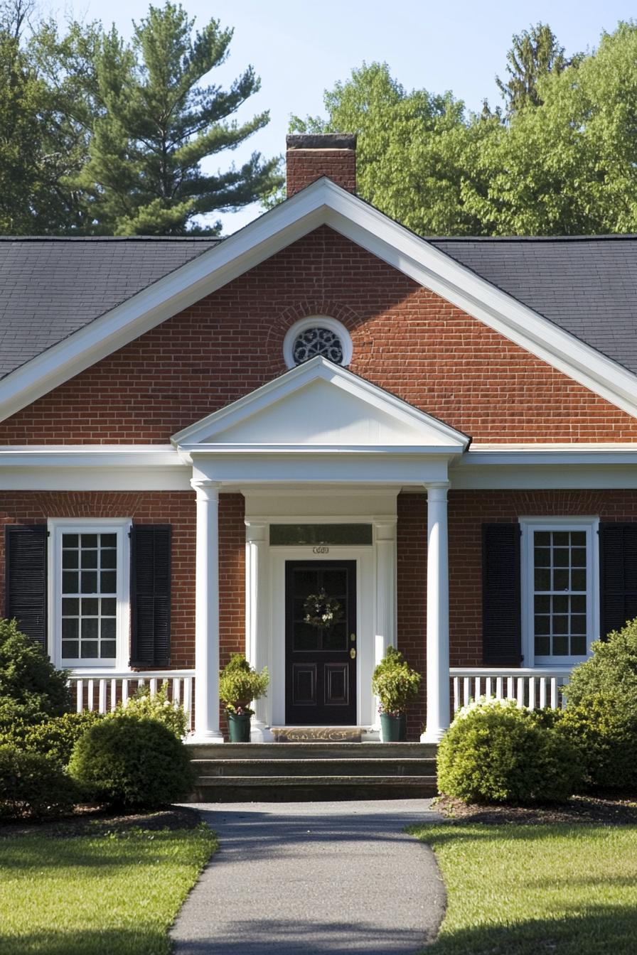 Classic brick ranch with white columns and a welcoming path