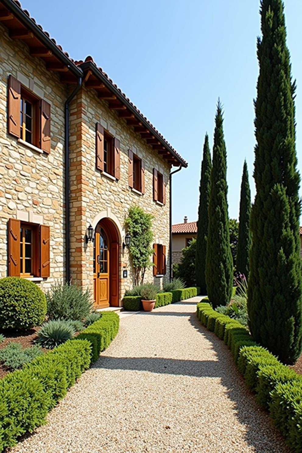 Charming villa with a tree-lined entrance