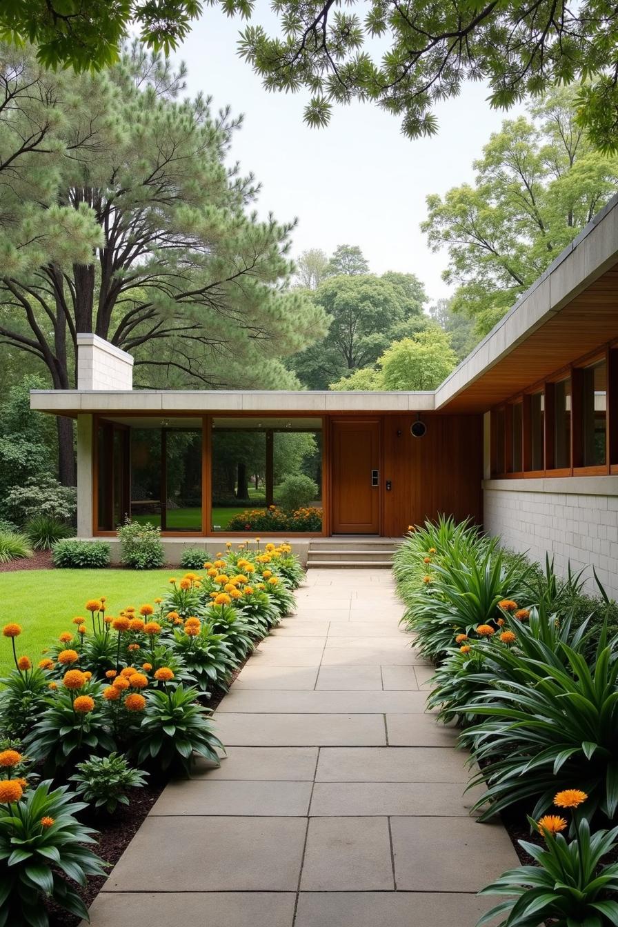 Mid-century ranch house with lush gardens