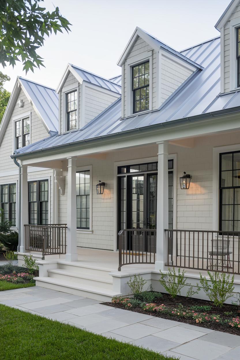 Charming white cottage with gables and inviting porch