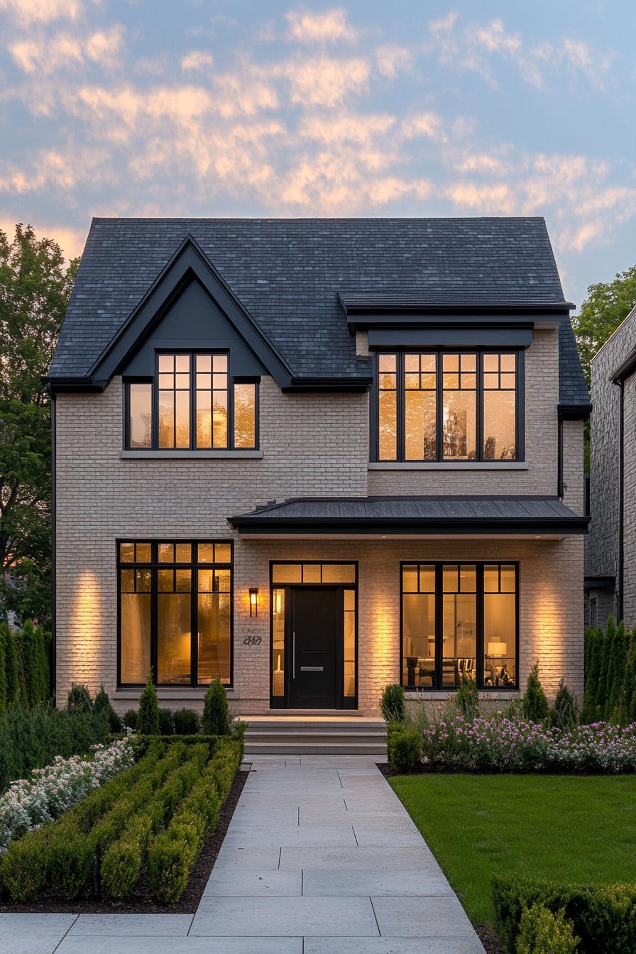 Modern house with brick facade and manicured garden