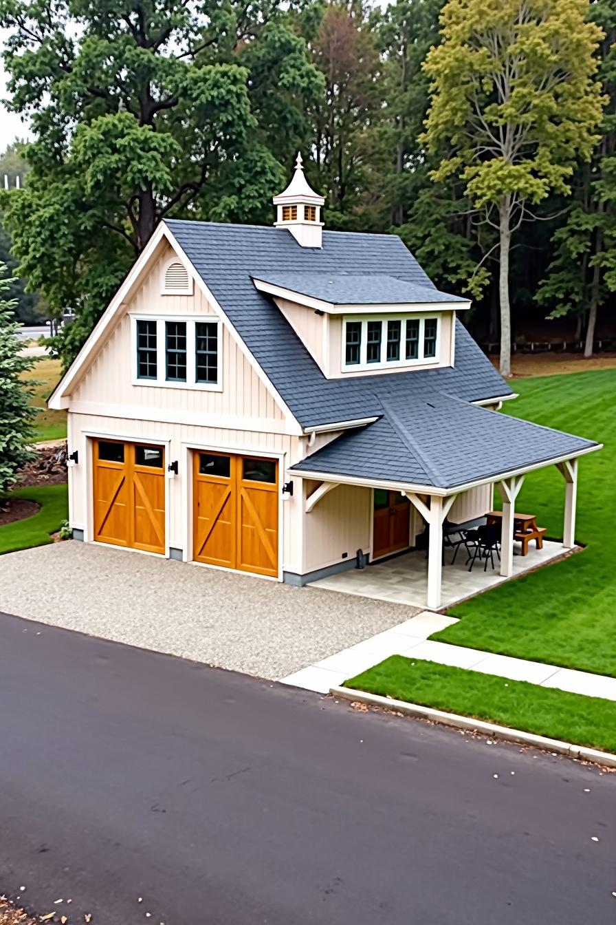 Cozy two-story barn-style house surrounded by trees