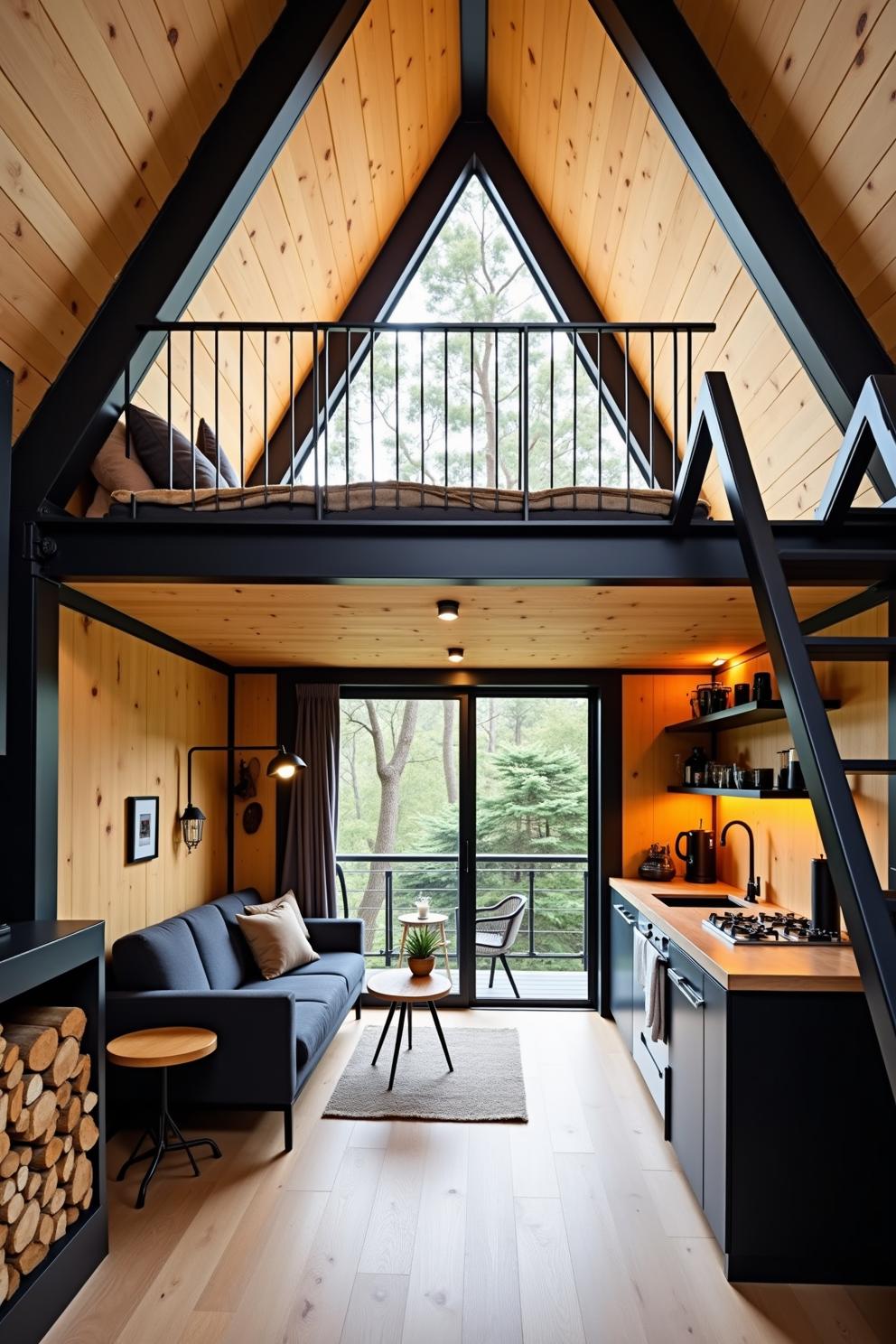 Cozy loft with a scenic forest backdrop