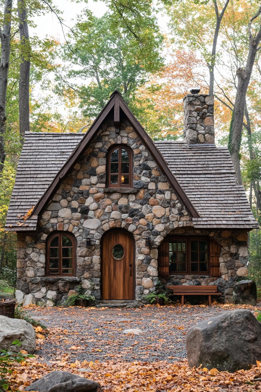 Quaint stone cottage with arched wooden door