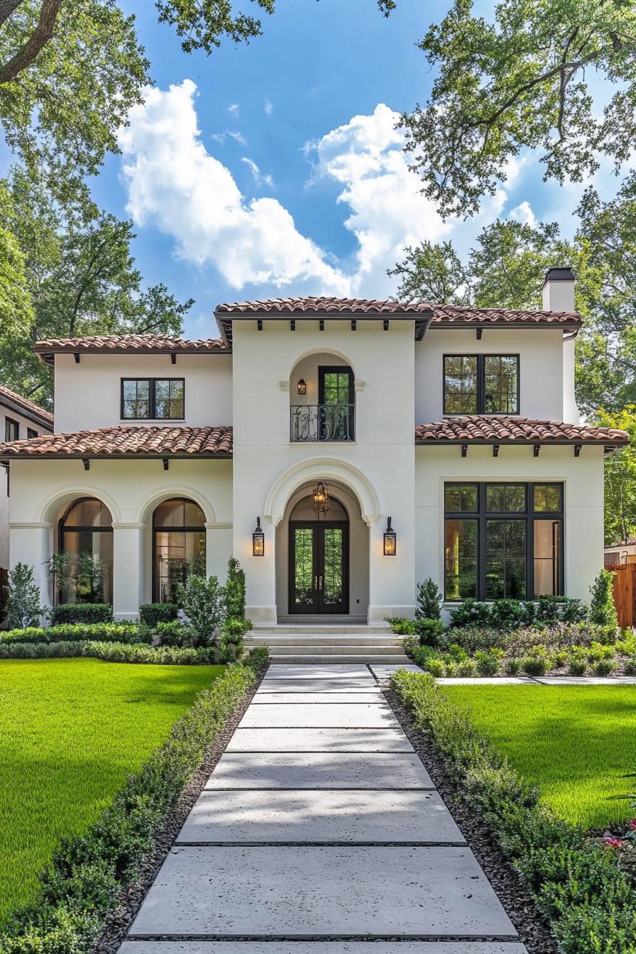 Elegant house with terracotta roof and arched windows