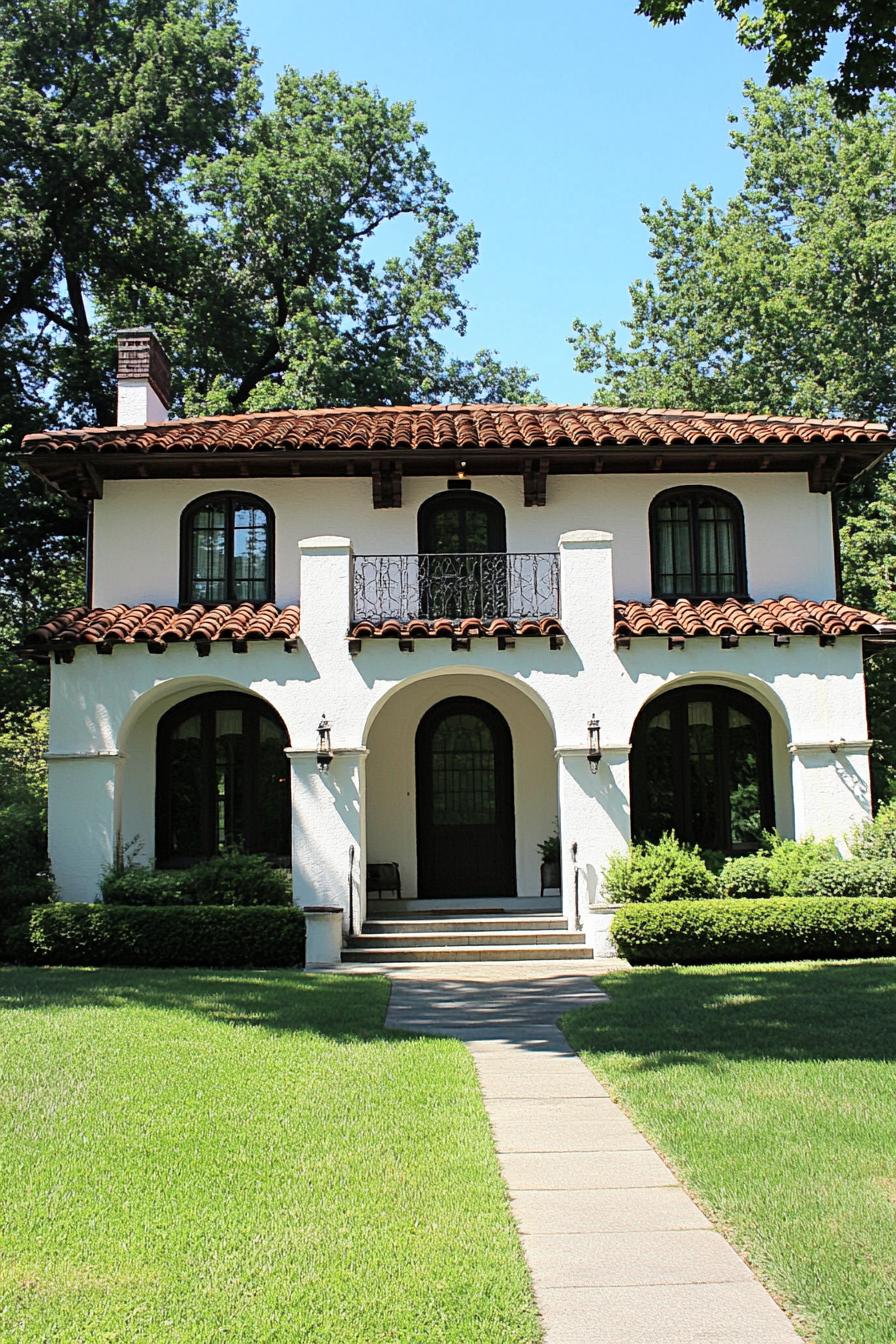 Charming Mediterranean-style home with tile roof and arches