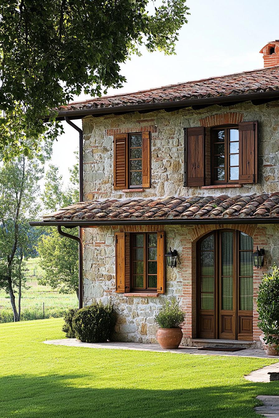 Cozy stone farmhouse with wooden shutters