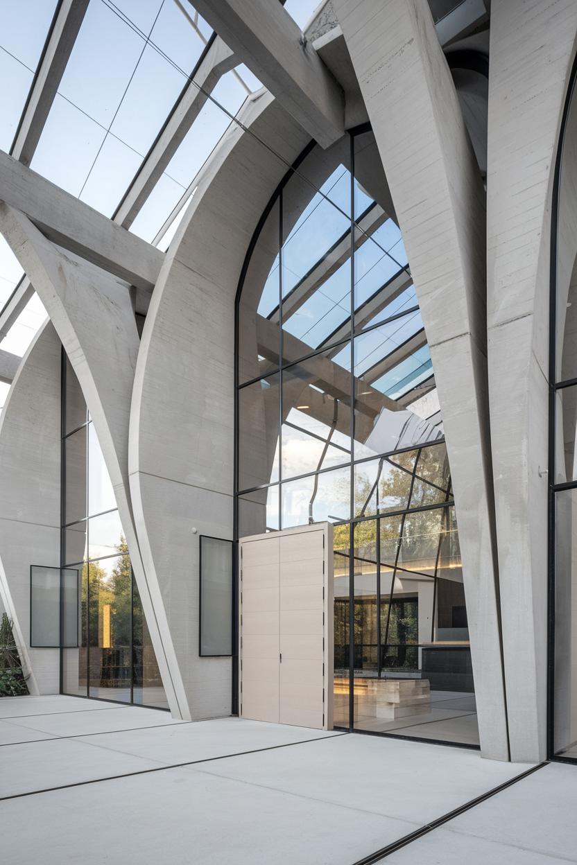 Sleek concrete arches with expansive glass walls