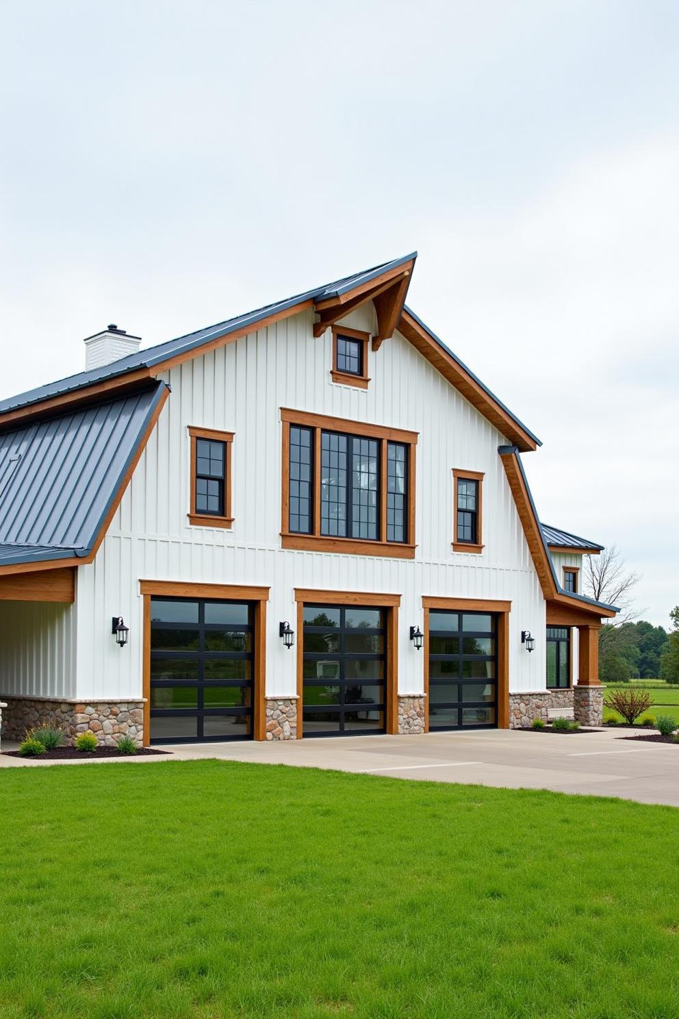 Chic ranch-style home with stone and wood accents