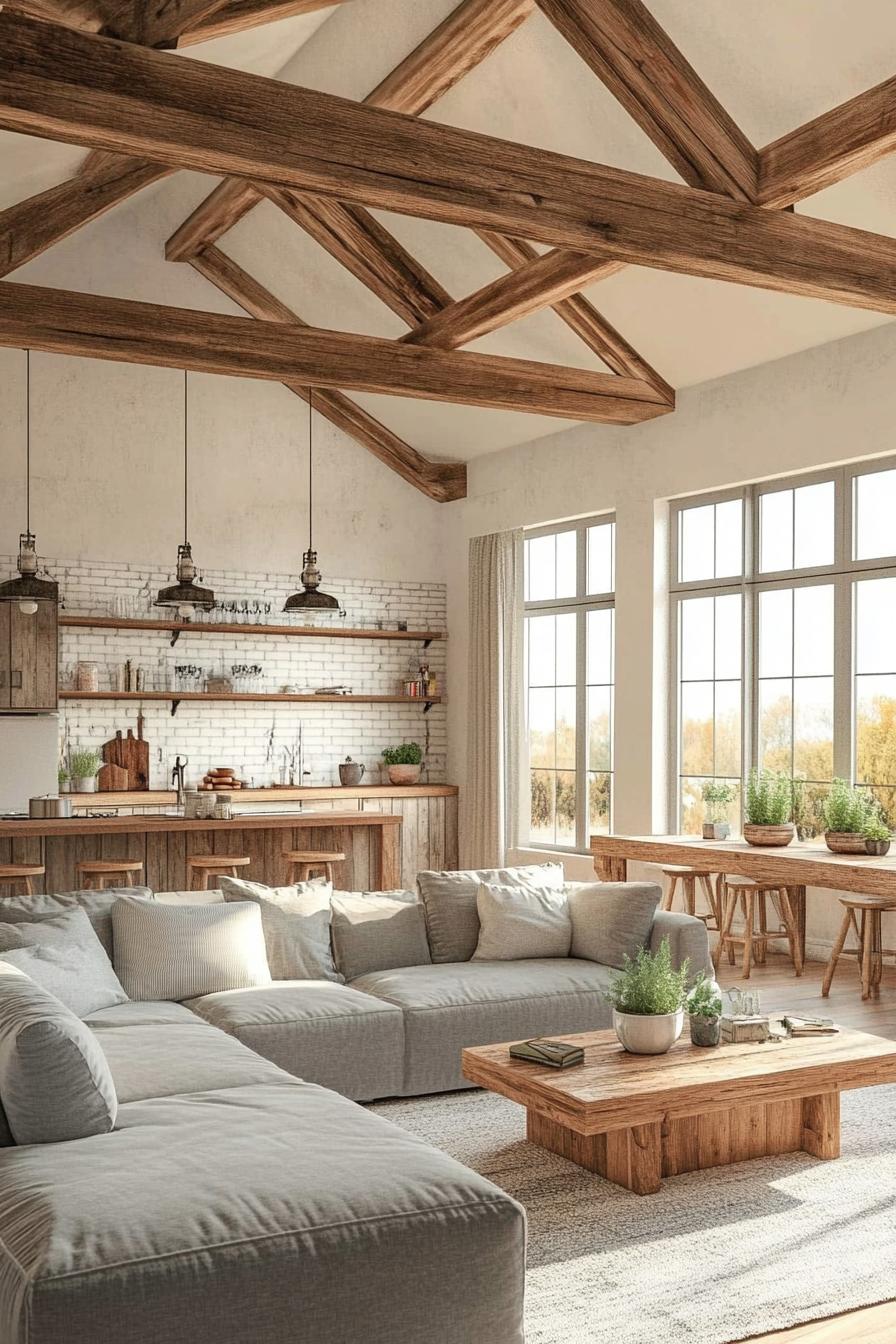 Cozy loft with rustic beams and modern décor