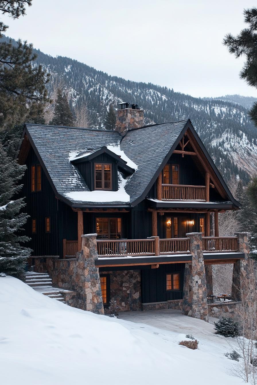 Charming cabin nestled in snowy mountains