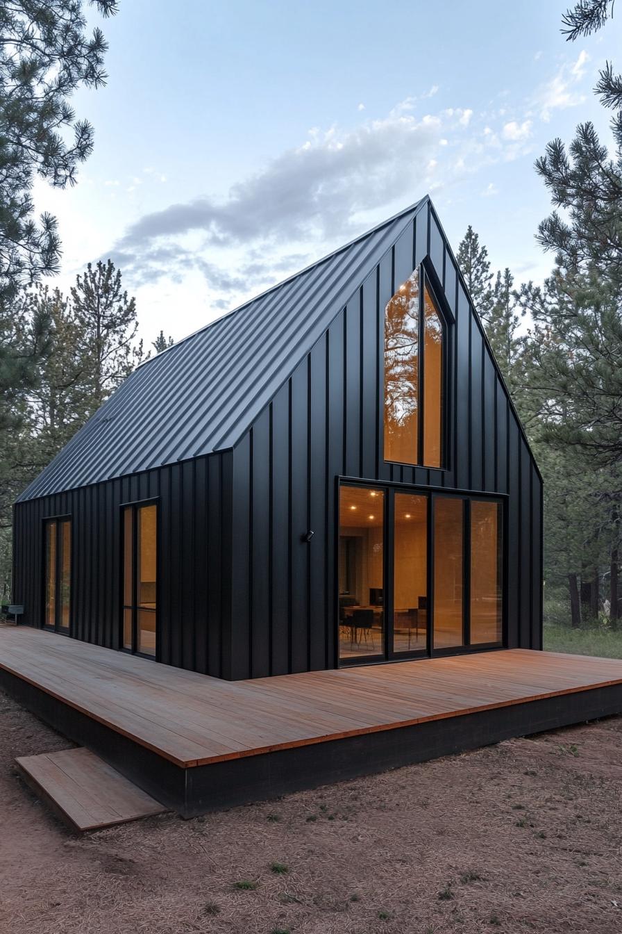 Modern black metal tiny house with large windows