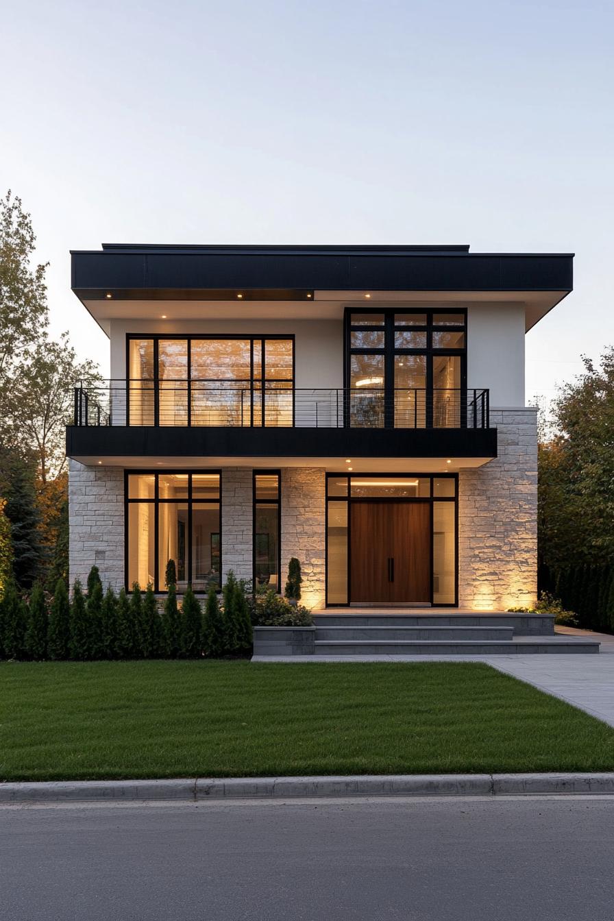 Modern house with large windows and warm lighting