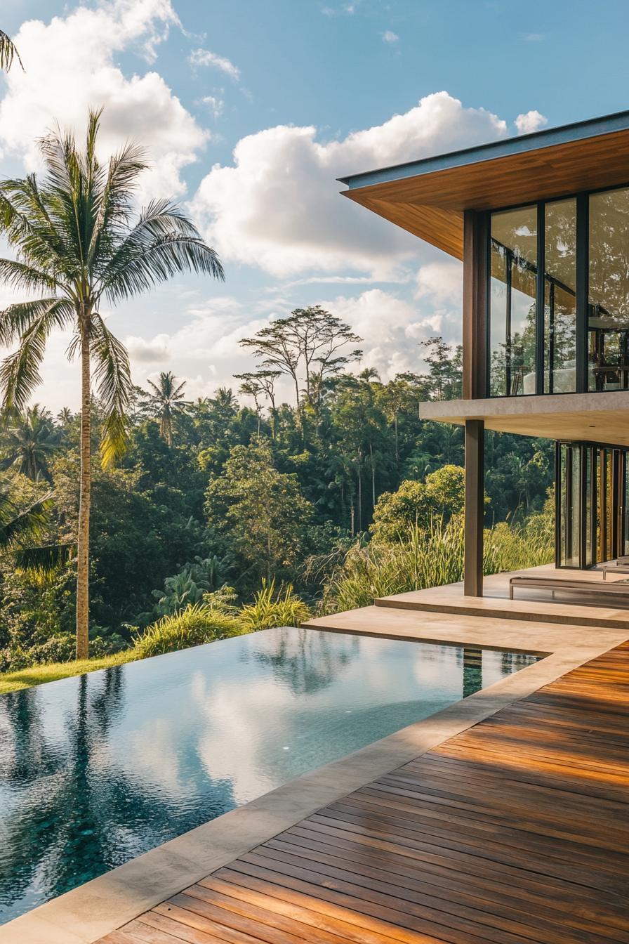 Modern villa with a sleek infinity pool in a lush setting