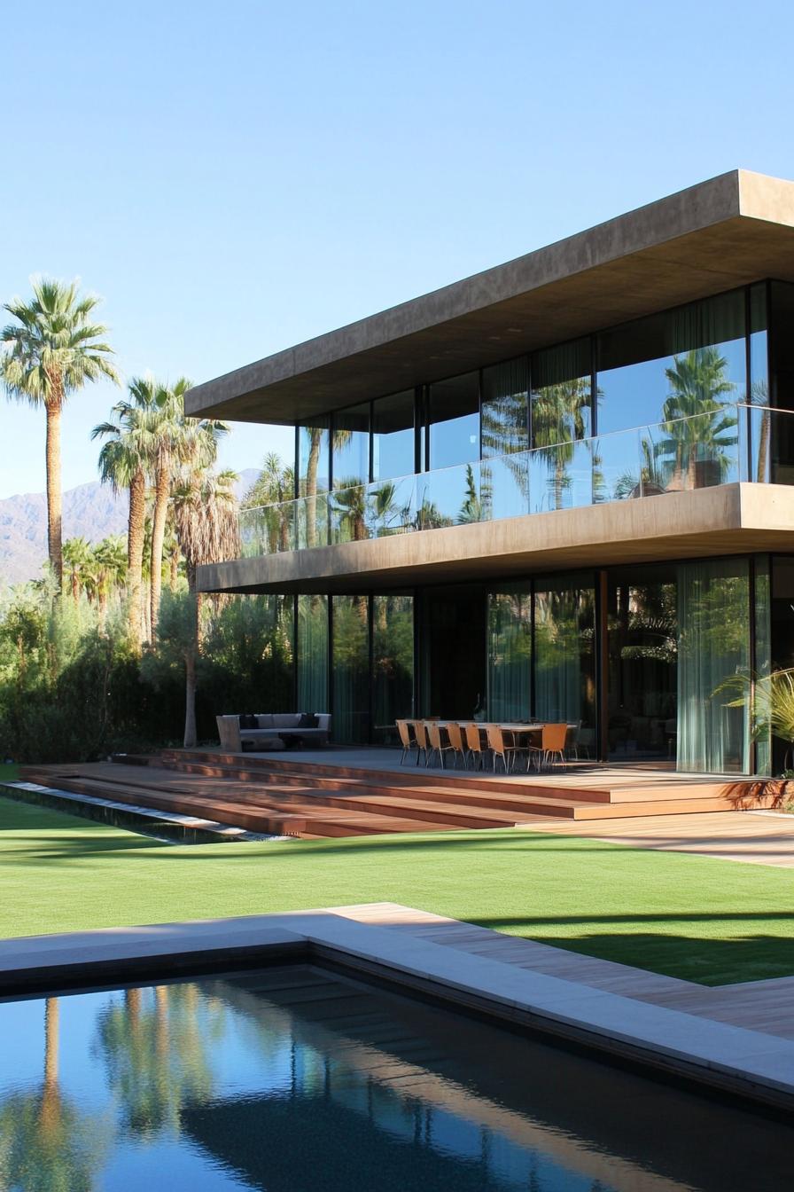 Modern villa with glass walls and a pool