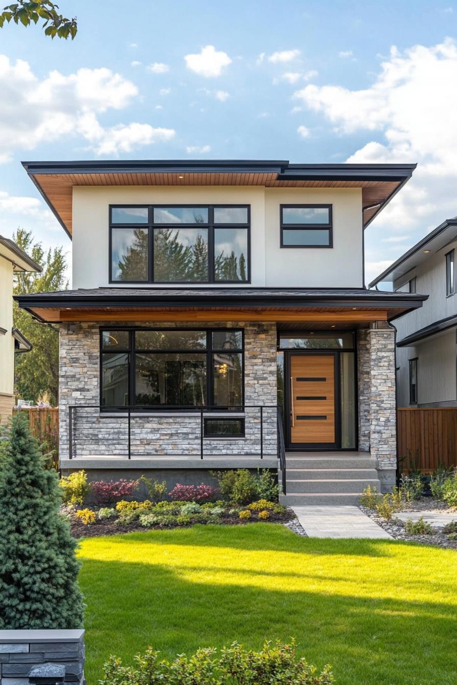 Two-Story House with Stone and Wood Facade