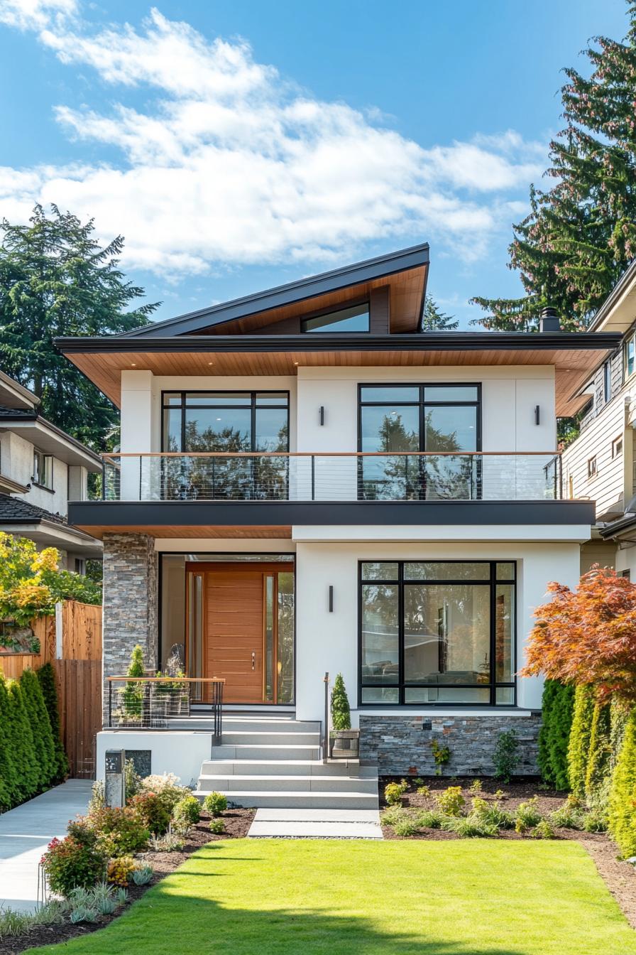 Contemporary house with a sloped roof and large windows