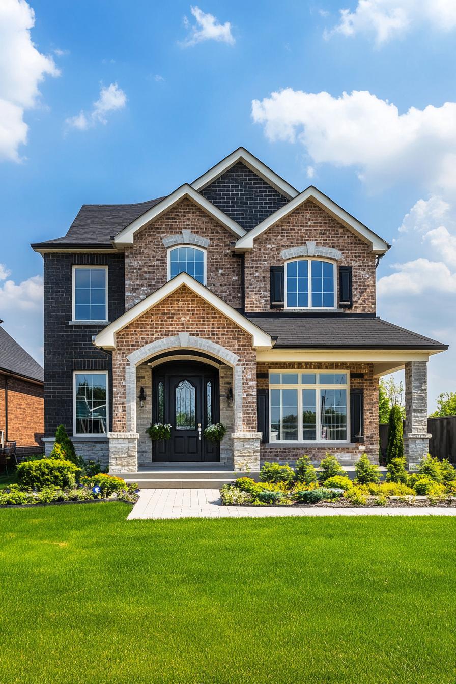 Two-Story Brick House with Green Lawn