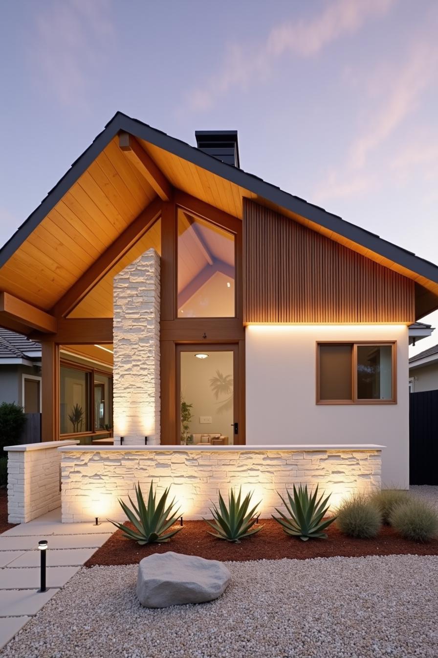 Warmly Lit Mid-Century Ranch House with Modern Landscaping