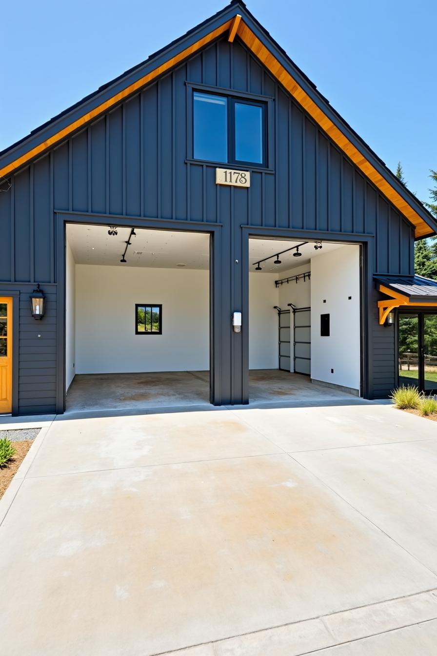 Sleek charcoal garage with wooden accents