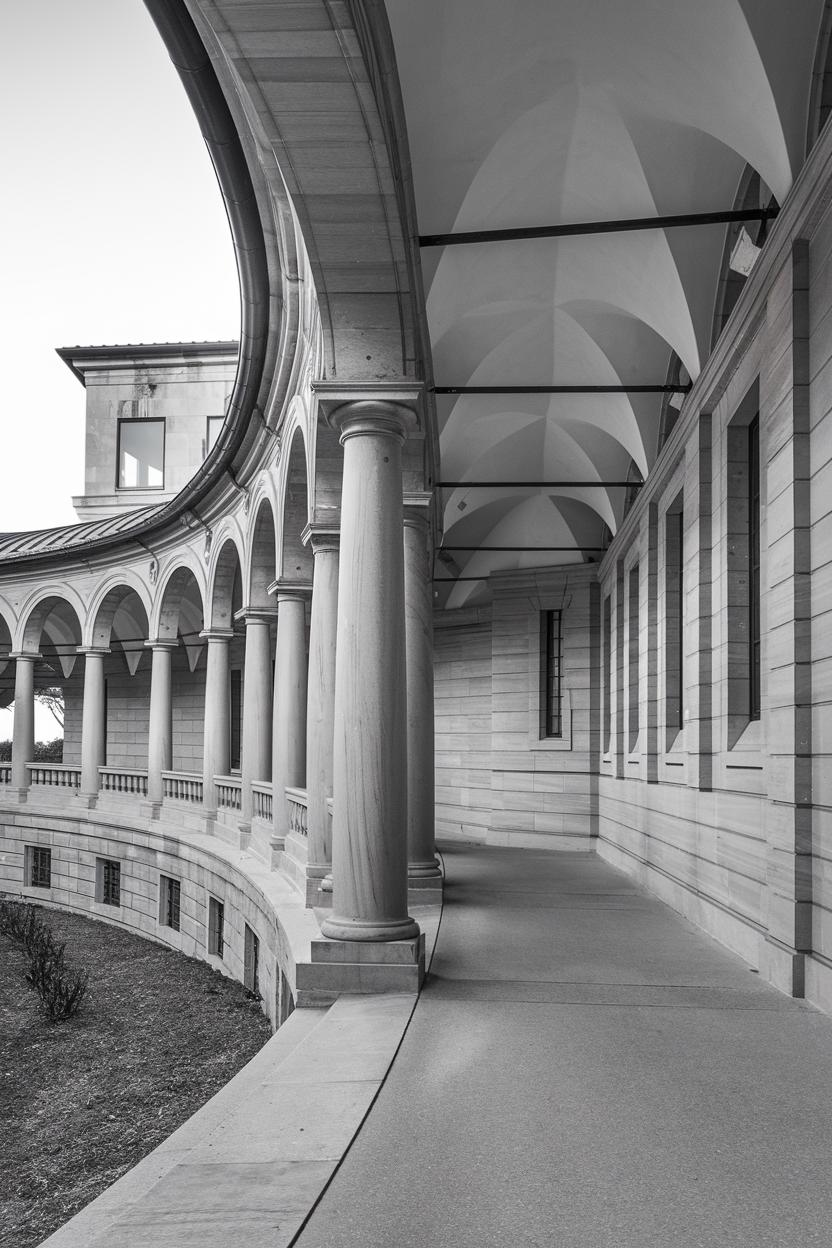 Curved stone arcade with rounded columns