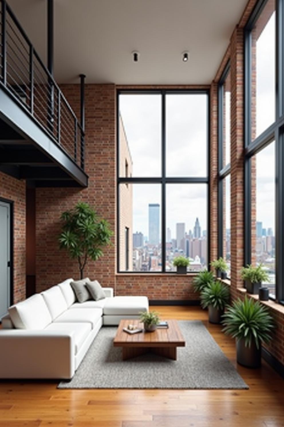 Spacious loft with brick walls and large windows