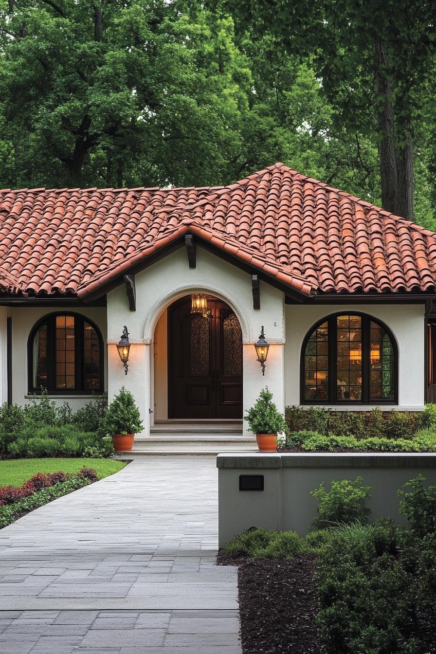 Quaint bungalow with terracotta roof amidst lush greenery