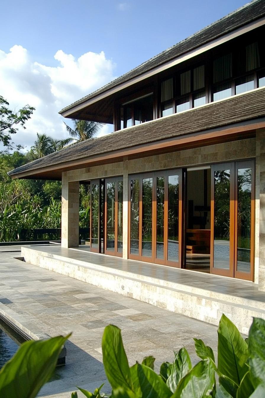 Modern Balinese house with large glass doors