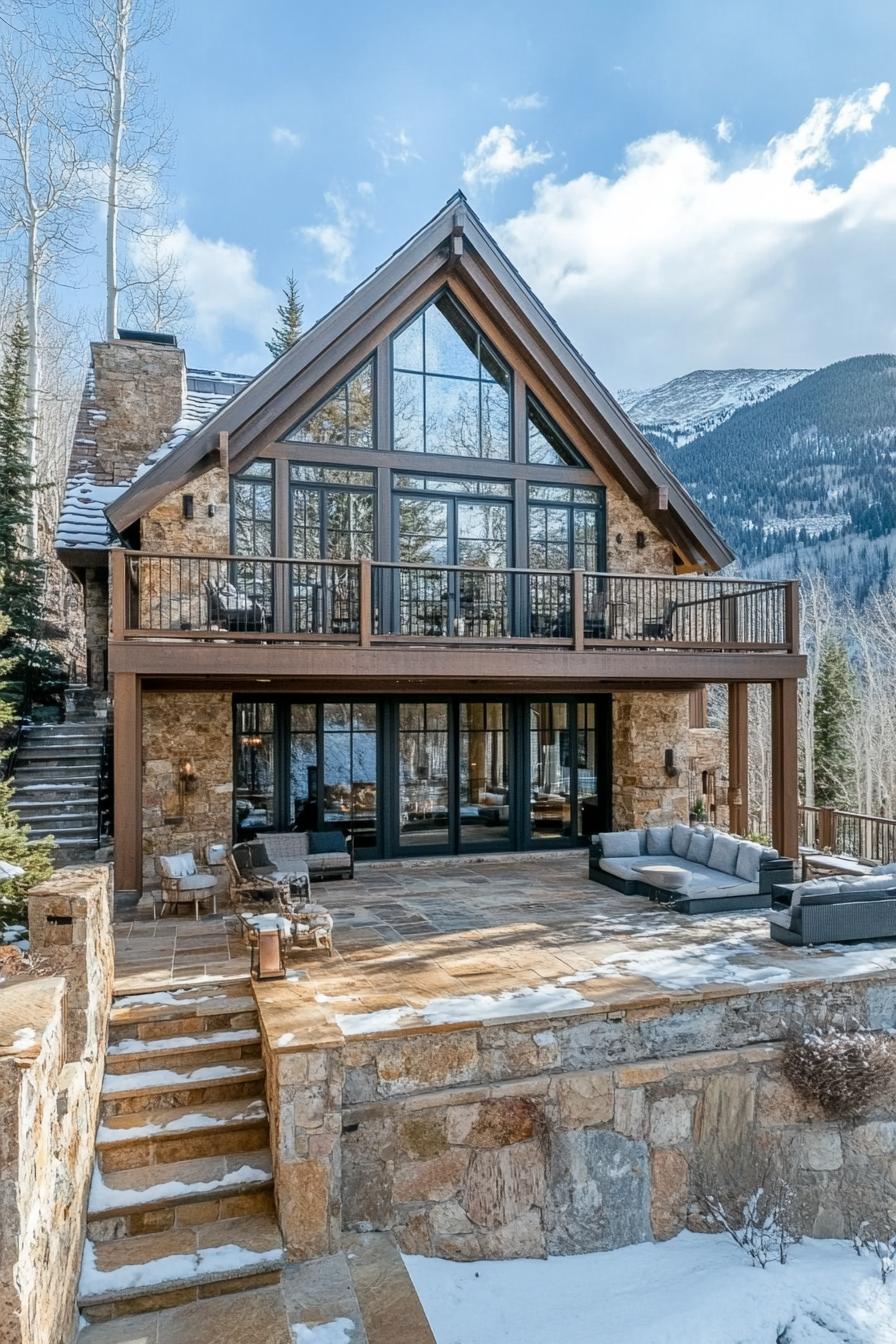 A-frame house with large glass windows