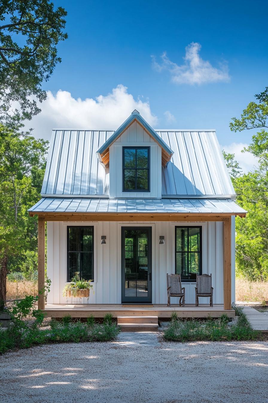 Small metal house with gabled roof