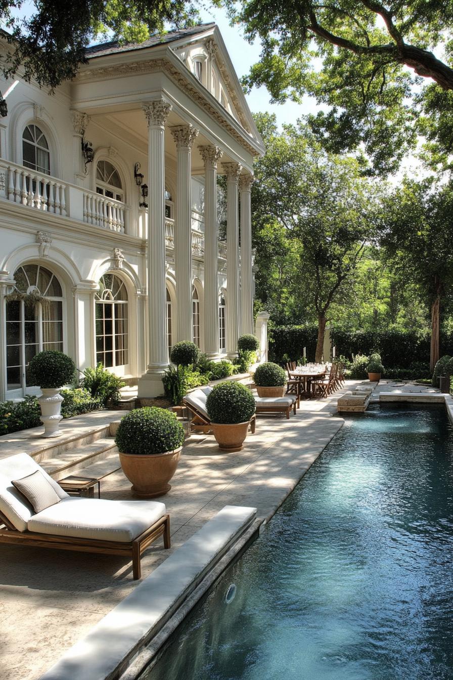 Elegant mansion with a pool and columns