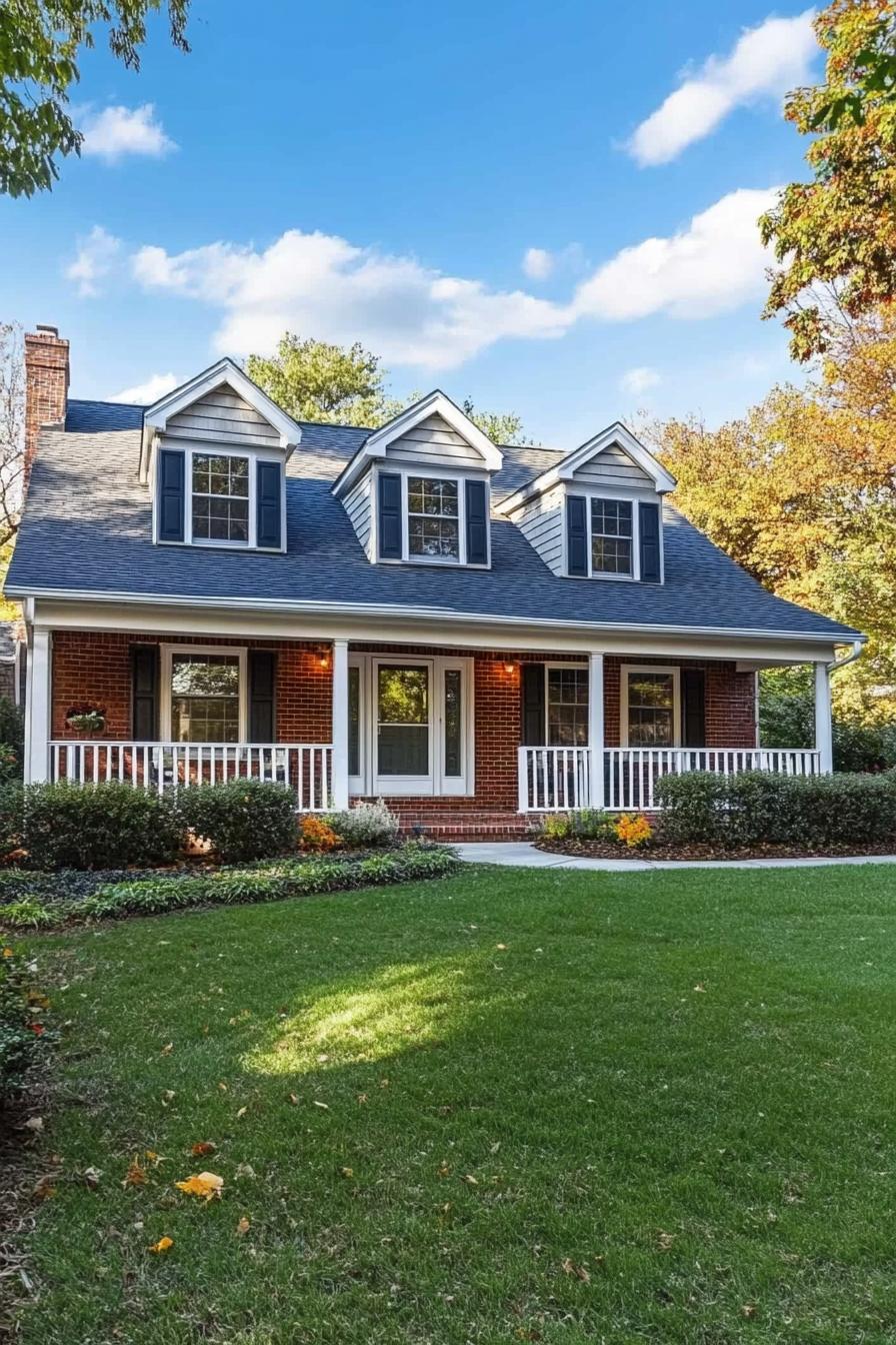 Suburban house with dormers and a spacious lawn