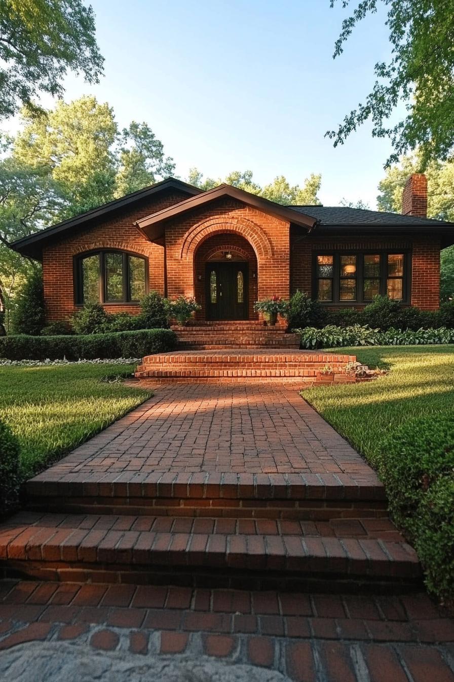 Cozy brick house with a manicured lawn