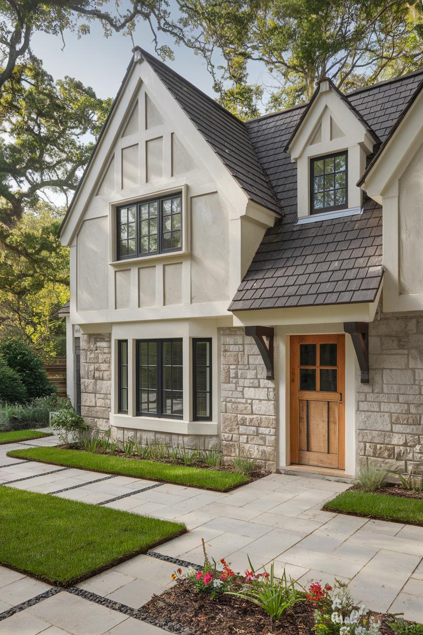 Charming cottage with timber frames and stone accents