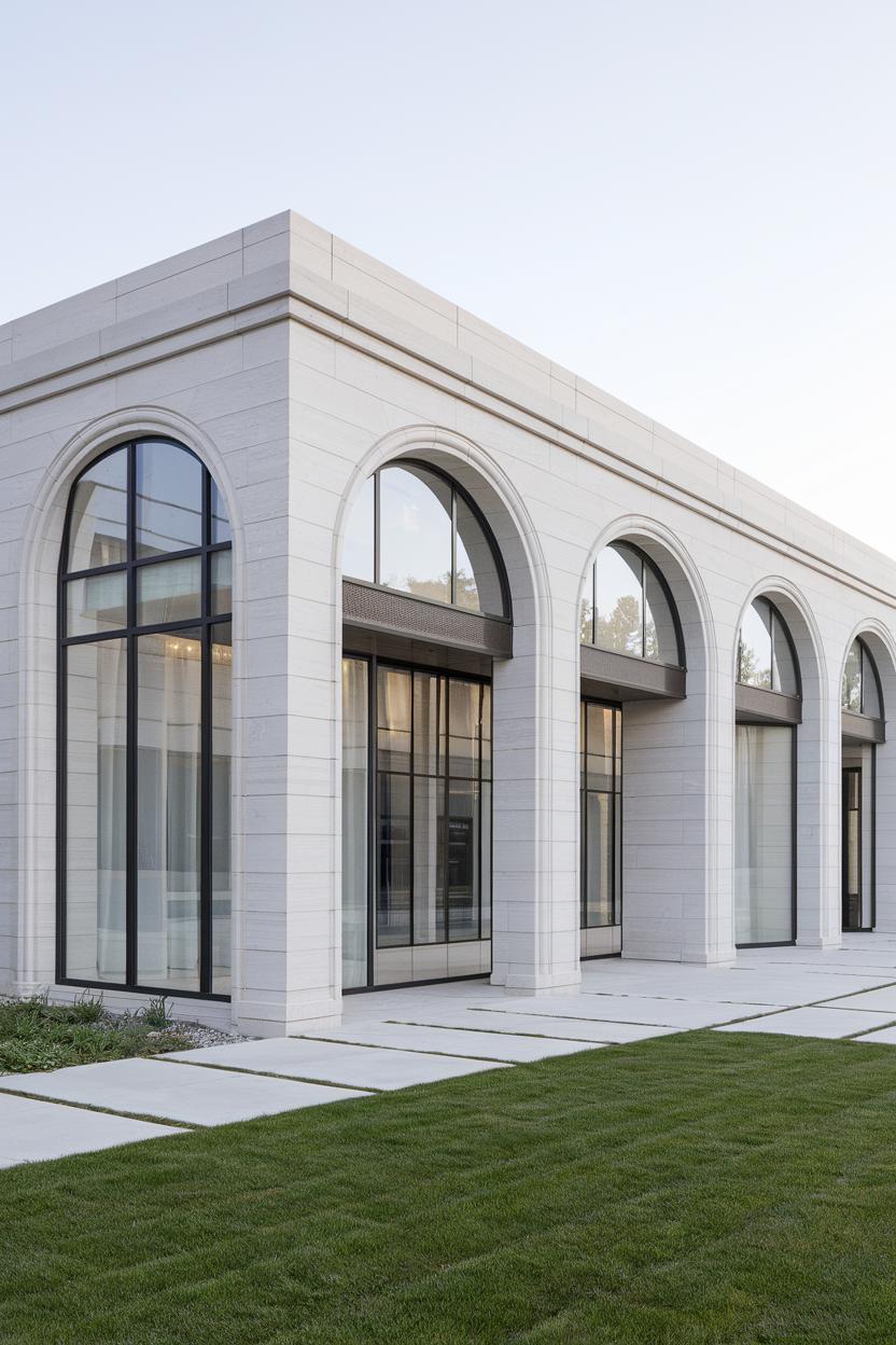 Elegant modern arcade with large arched windows