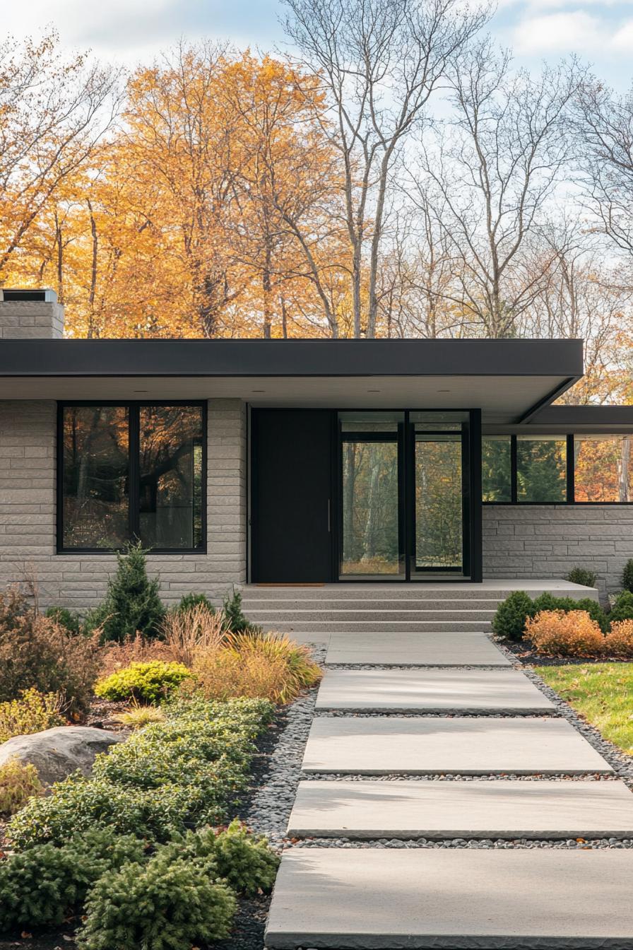 Modern house with flat roof and fall trees