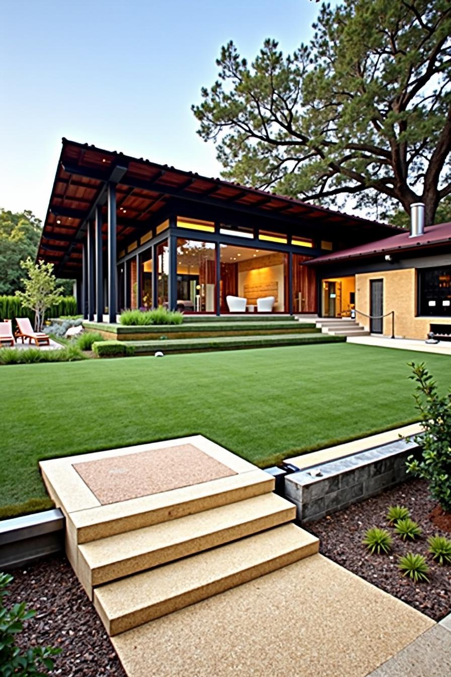 Sleek mid-century ranch house with expansive lawn