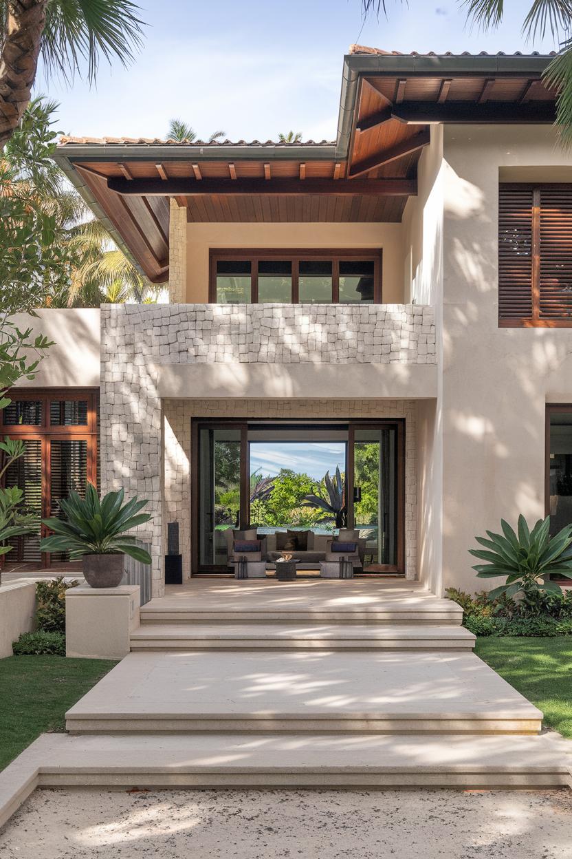 Luxurious house with palm trees and stone details