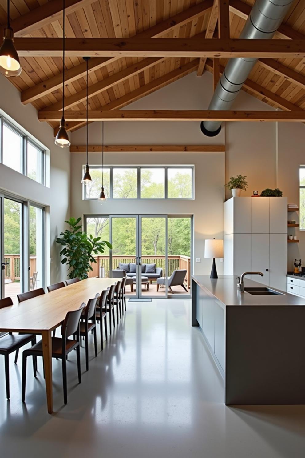 Spacious loft kitchen with large windows